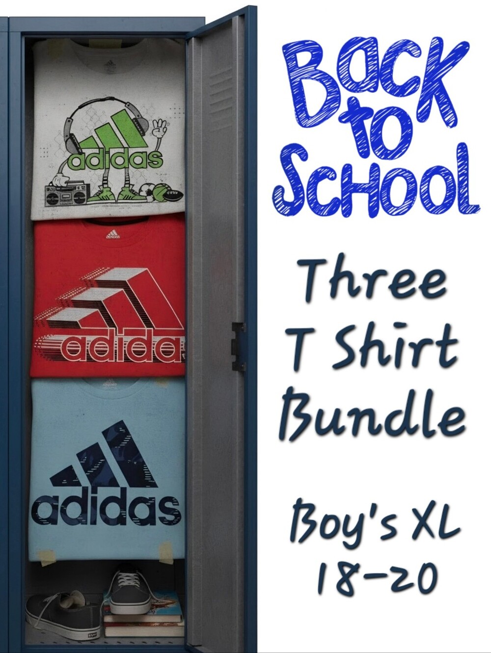 Adidas Boys' XL 3 Pack Tee Shirt Bundle - Play Clothes White, Red, Light Blue